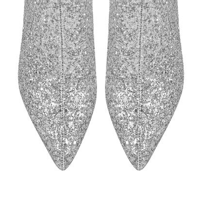 Pointed Toe Glitter Ankle Boots - Onlymaker