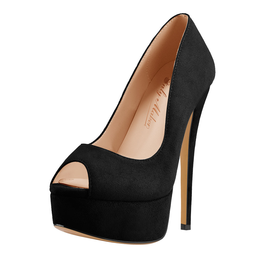 Black Peep Toe Platform Stiletto High Heel Pumps - Onlymaker
