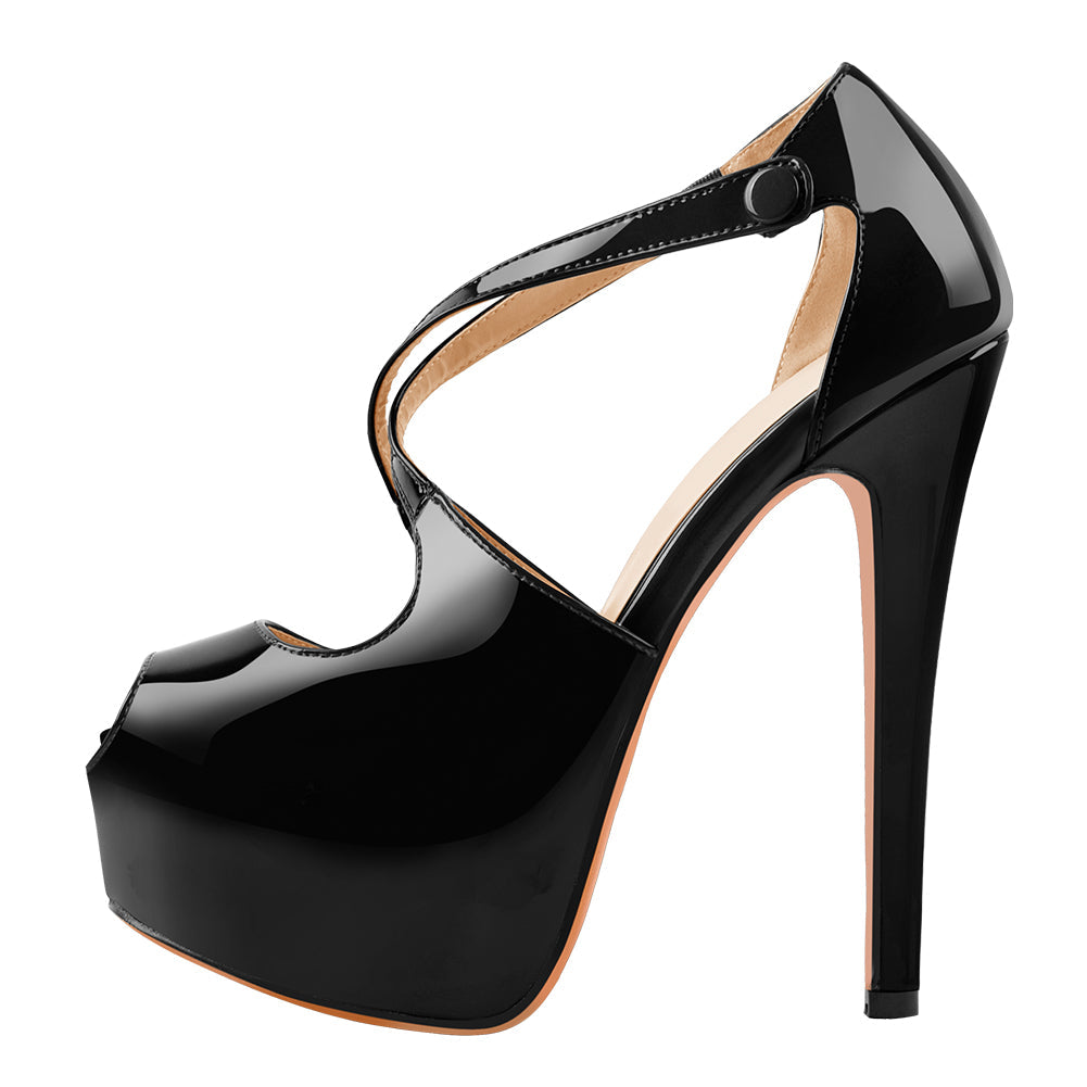 Onlymaker Peep Toe Platform Cross Straps High Heels - Onlymaker