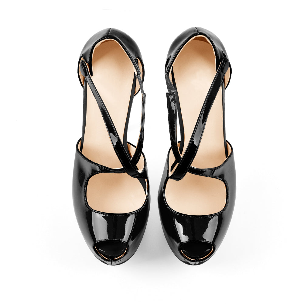 Onlymaker Peep Toe Platform Cross Straps High Heels - Onlymaker