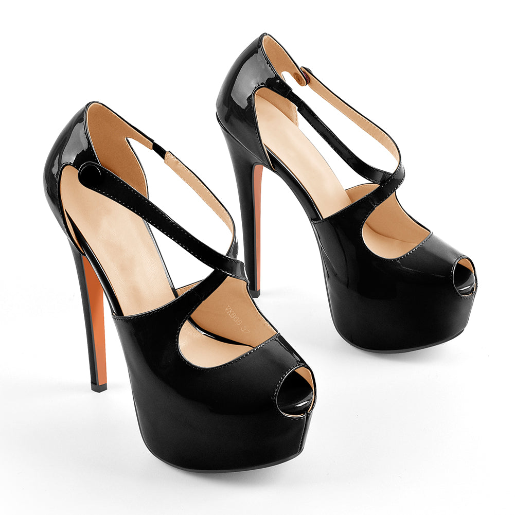 Onlymaker Peep Toe Platform Cross Straps High Heels - Onlymaker