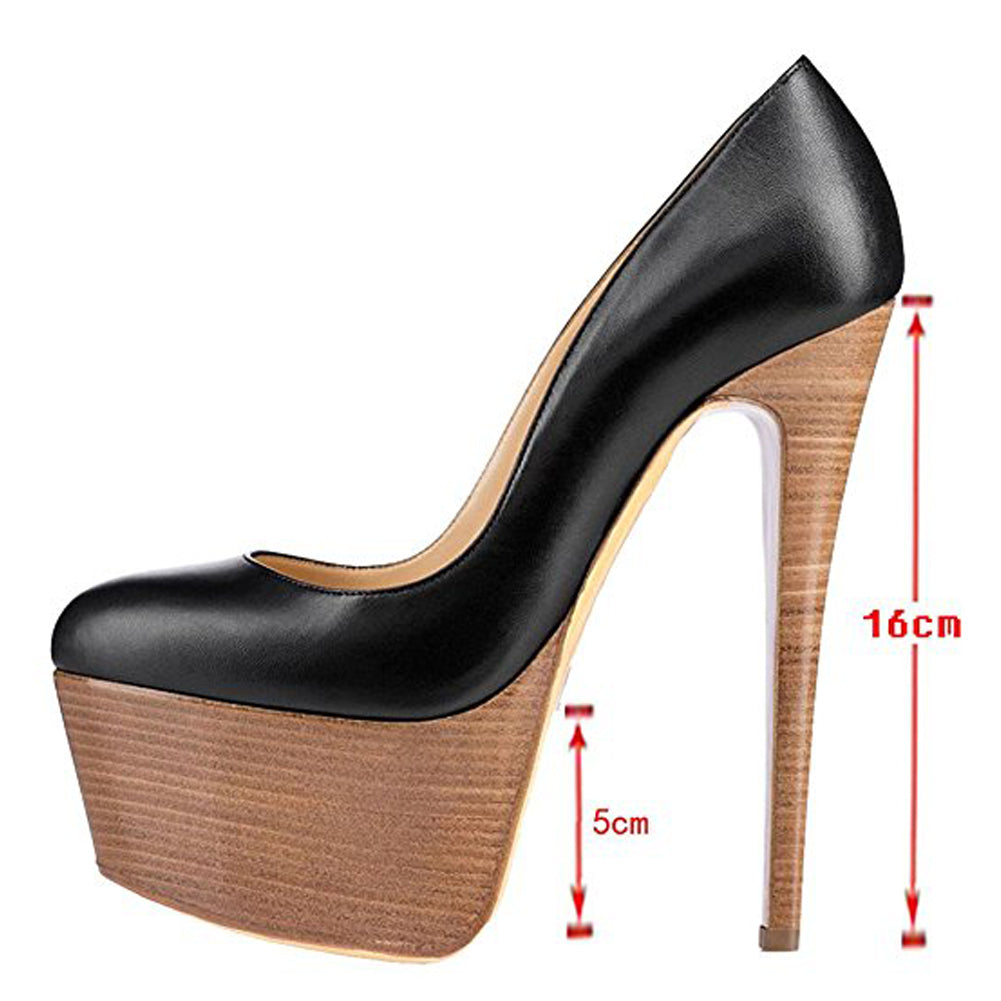 Rounde Toe Platform Wood Grain Stiletto High Heels Pumps - Onlymaker