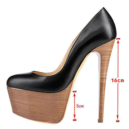 Rounde Toe Platform Wood Grain Stiletto High Heels Pumps - Onlymaker