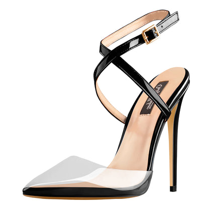 Pointed Toe Slingback High Heels Cross Strap Pumps - Onlymaker