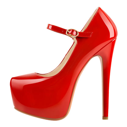 Mary Jane Platform Red Pointed Toe Stiletto High Heels Pumps - Onlymaker