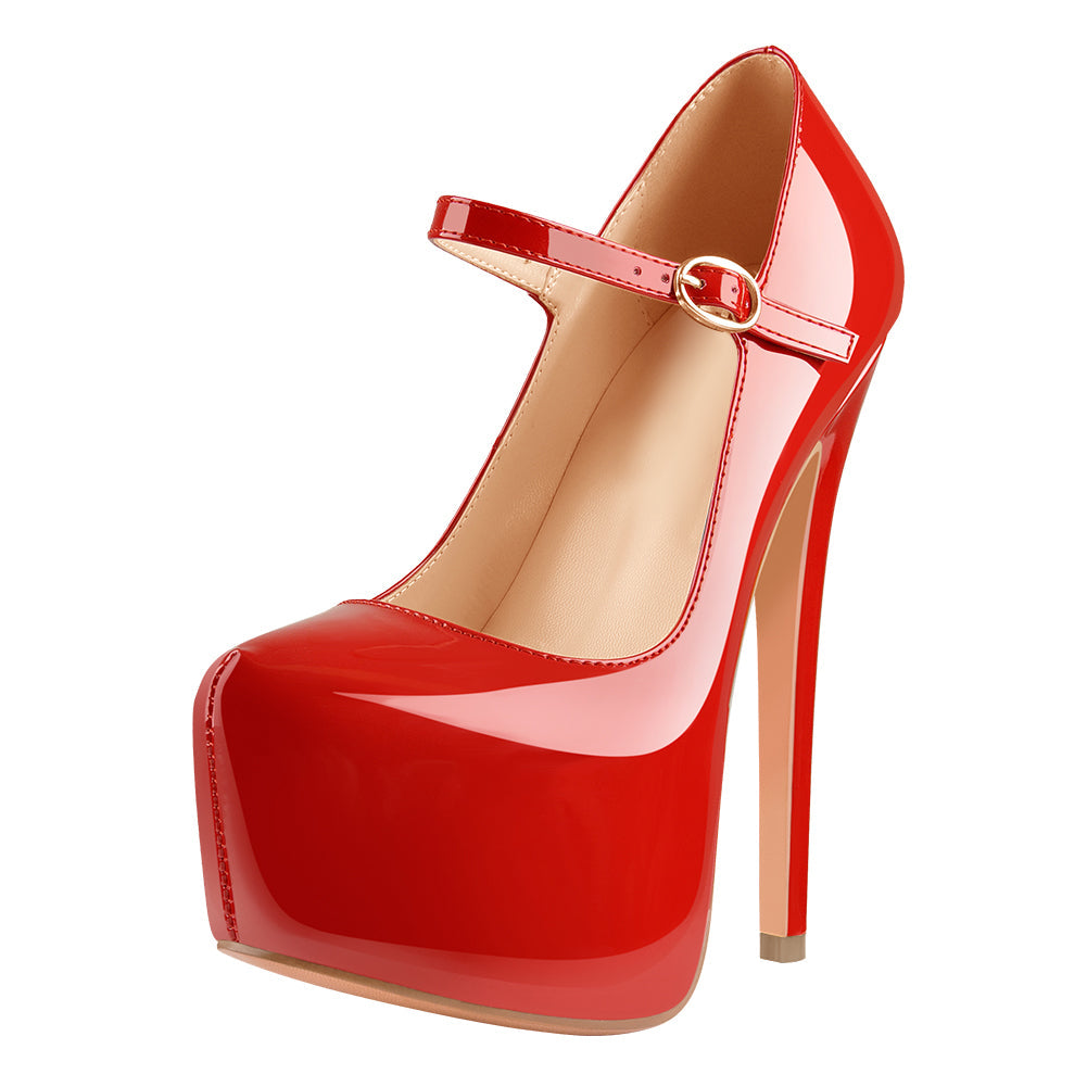 Mary Jane Platform Red Pointed Toe Stiletto High Heels Pumps - Onlymaker