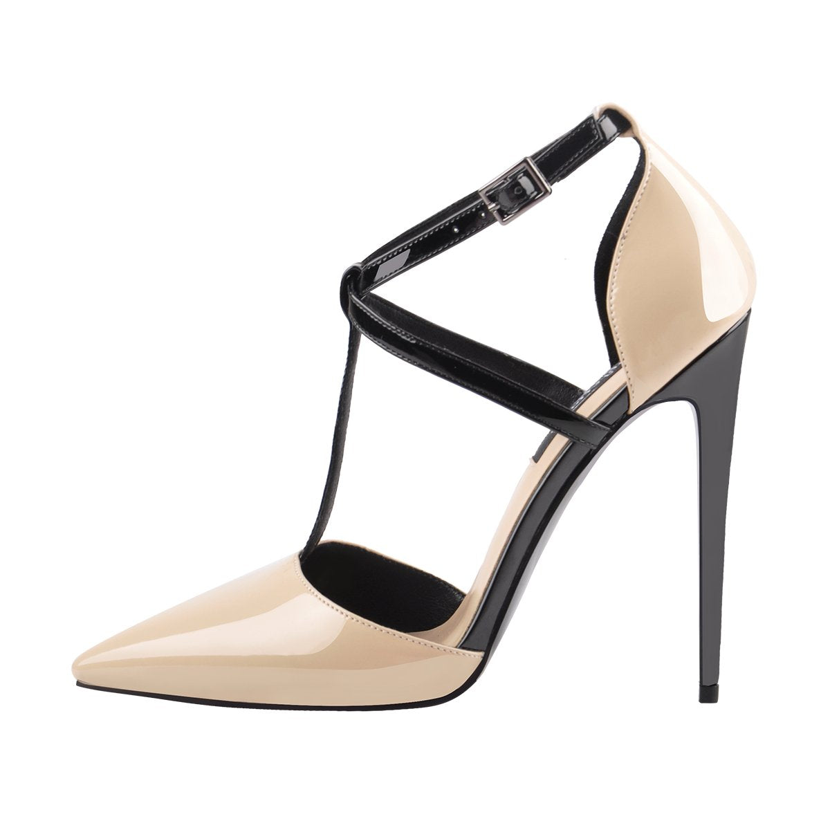 Pointed Toe T-strap Stiletto High Heel Pumps - Onlymaker