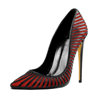 Black Red Silver Yellow Basic Pumps Pointed Toe Stilettos - Onlymaker