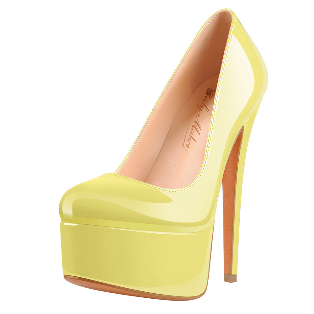 Patent Leather Rounde Toe Platform Leopard Stiletto High Heels Pumps - Onlymaker