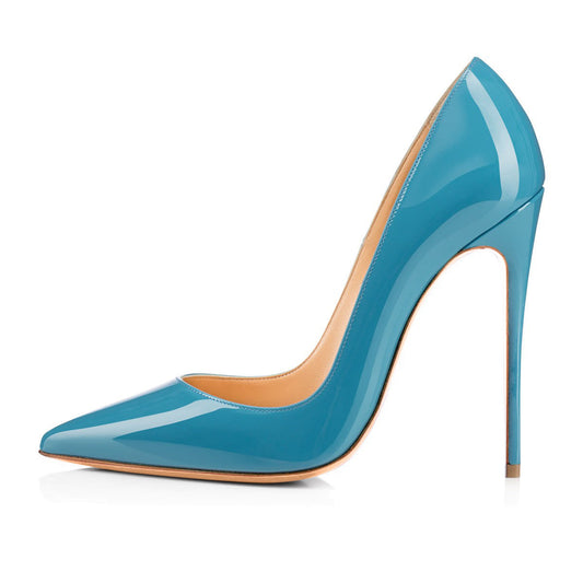 Blue Patent Leather Pointed Toe High Heel Pumps - Onlymaker
