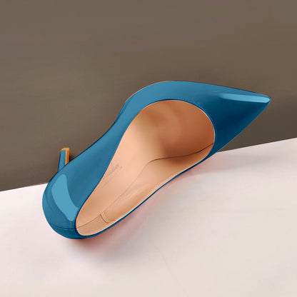 Blue Patent Leather Pointed Toe High Heel Pumps - Onlymaker