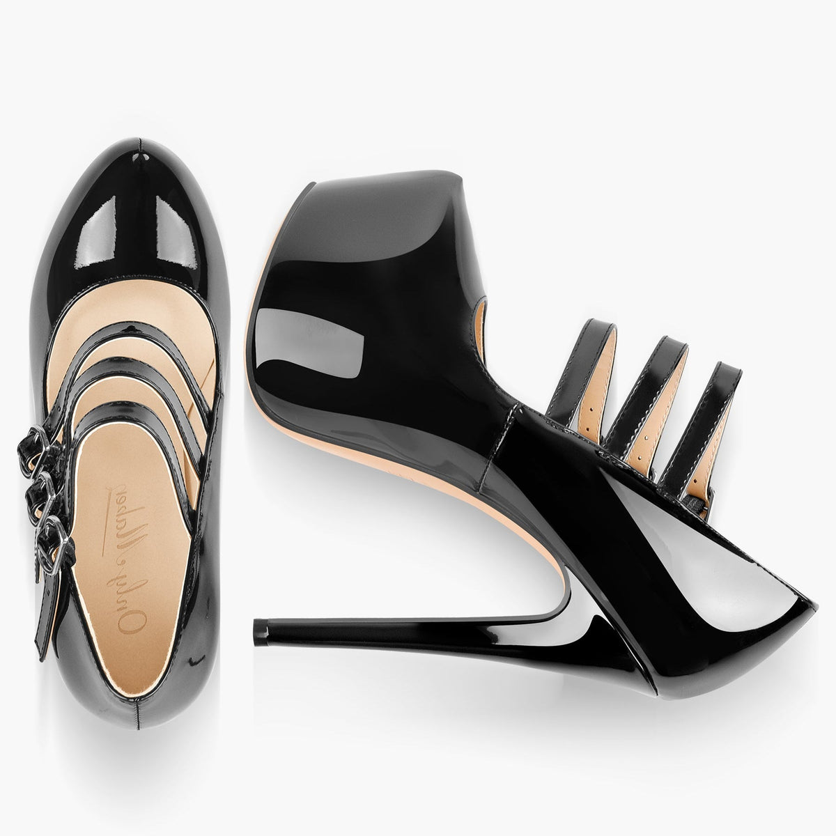 15cm Platform Round Toe Patent Black High Heel Stiletto Pumps - Onlymaker