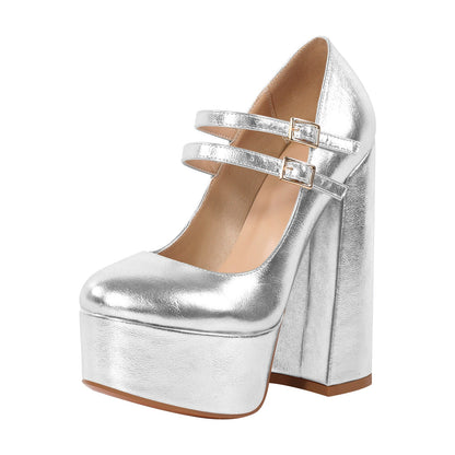 Platform Mary Jane Chunky Heel Pumps - Onlymaker