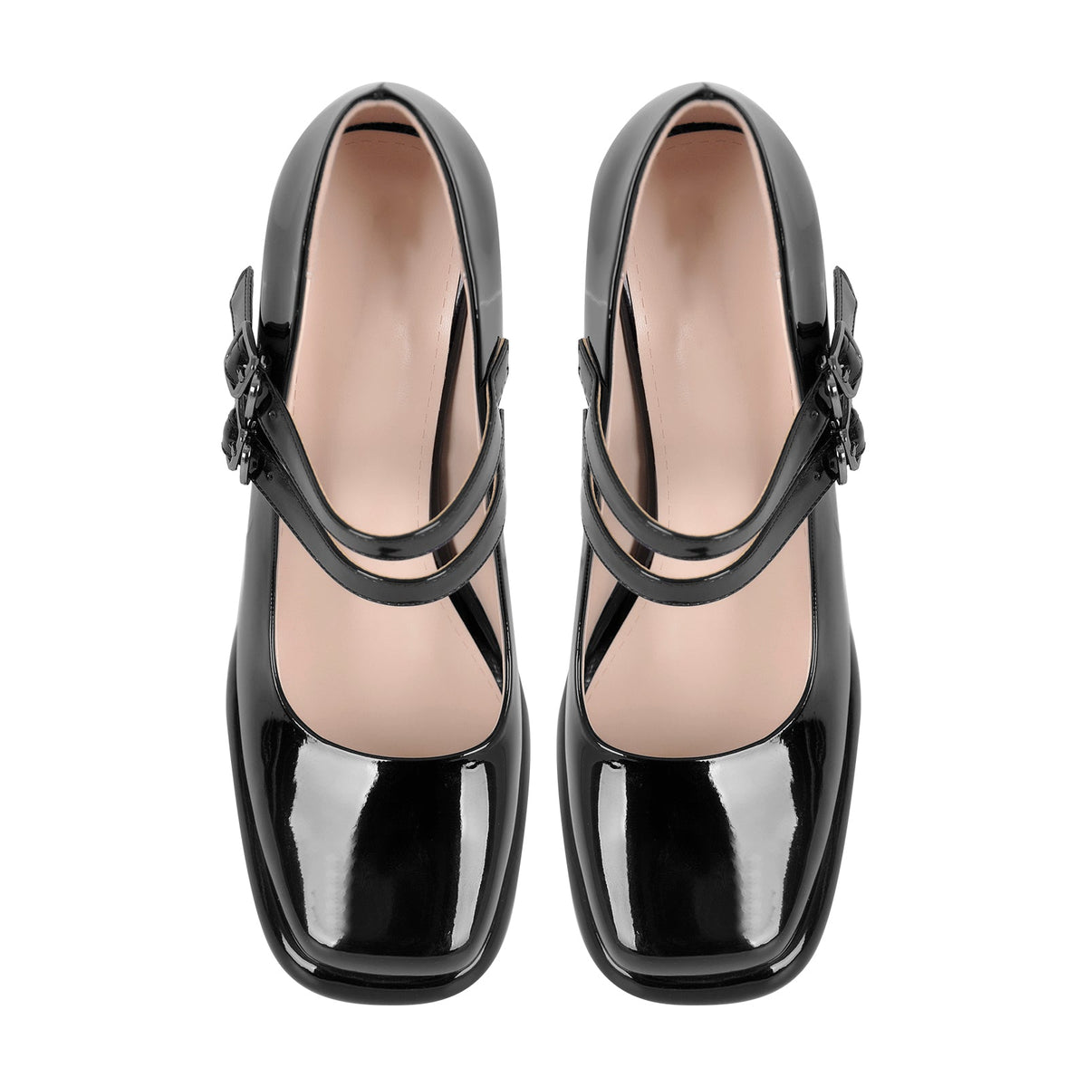 Square Toe Mary Jane Buckle Strap Chunky Heel Pumps - Onlymaker