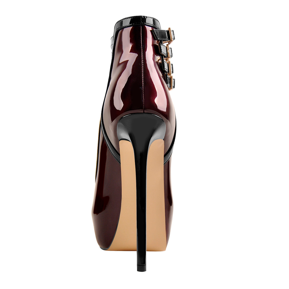 Quadruple Buckle Ankle Strap Patent High Heel Pumps - Onlymaker