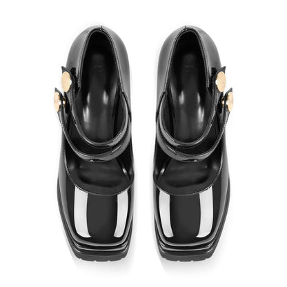 Square Toe Platform Chunky Mary Jane Pumps - Onlymaker