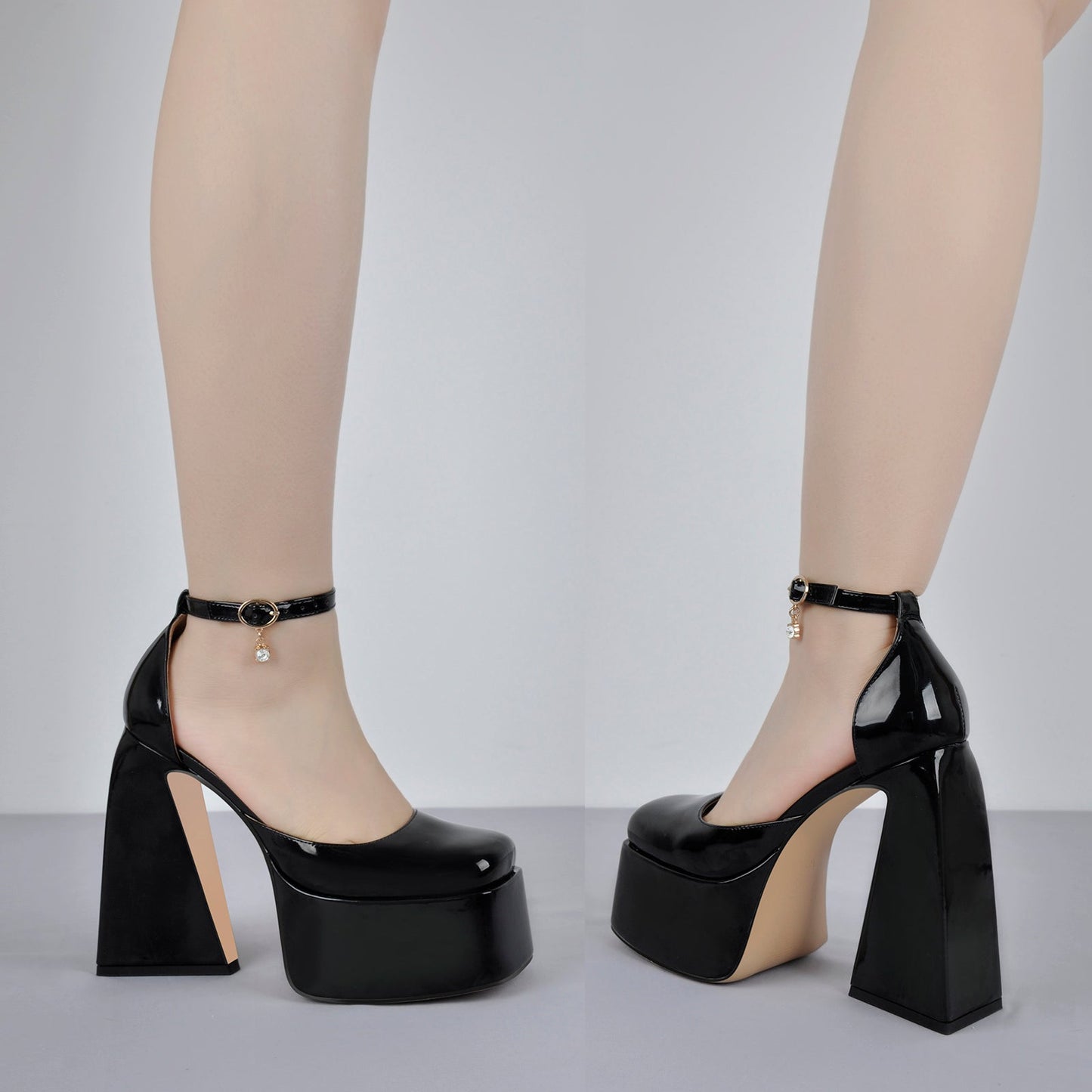 Ankle Strap Chunky Platform Mary Jane Pumps - Onlymaker
