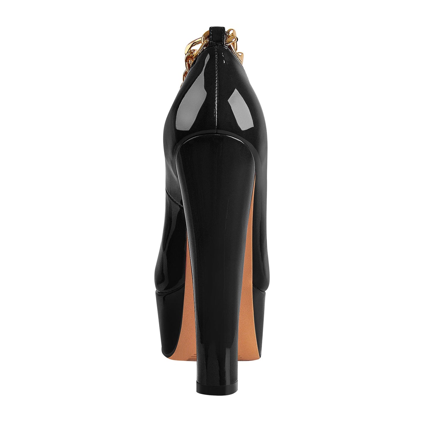 Black Round Toe Black Ankle Chain Platform Pumps - Onlymaker