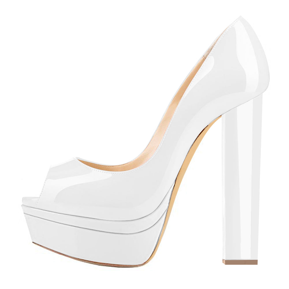 Classic White Peep Toe Platform Pumps - Onlymaker