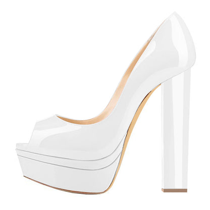 Classic White Peep Toe Platform Pumps - Onlymaker