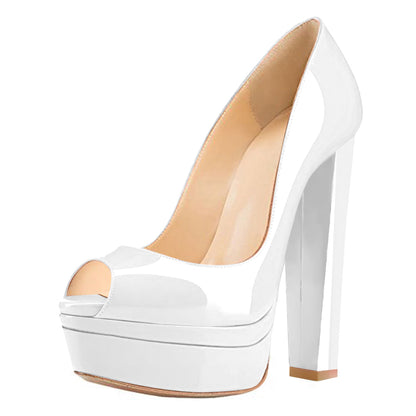 Classic White Peep Toe Platform Pumps - Onlymaker