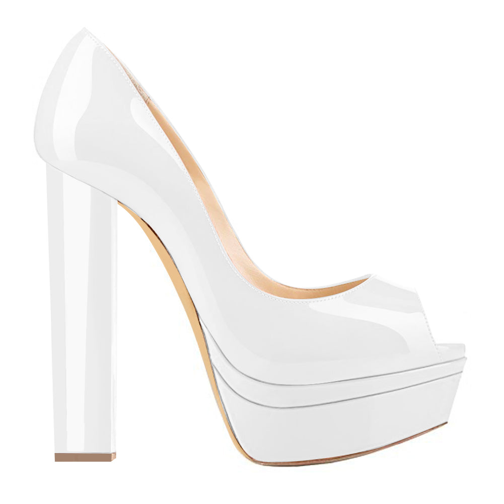 Classic White Peep Toe Platform Pumps - Onlymaker