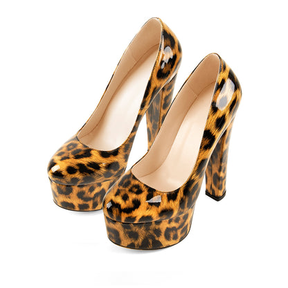 Platform Round Toe Pumps Chunky Heels Pumps - Onlymaker