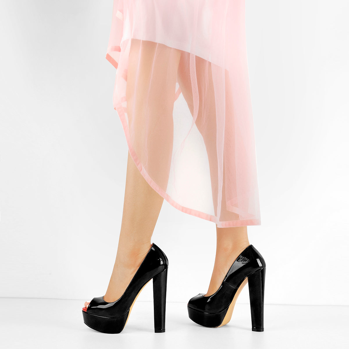 Peep Toe Platform Chunky High Heel Pumps - Onlymaker
