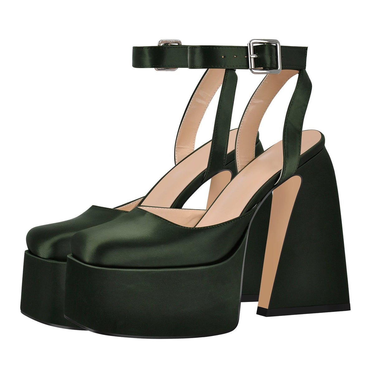 Ankle Strap Platform Chunky High Heel Pumps - Onlymaker