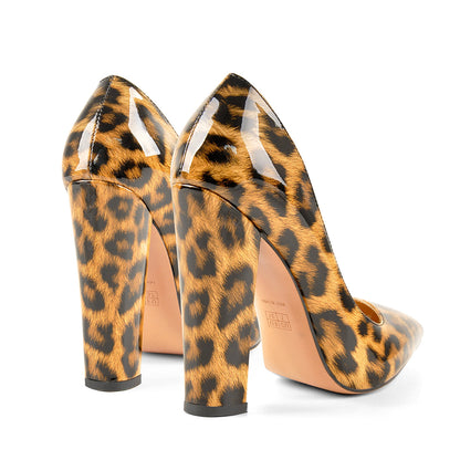 Leopard Pointed toe Pumps Chunky Heels Basic Women High Heels - Onlymaker