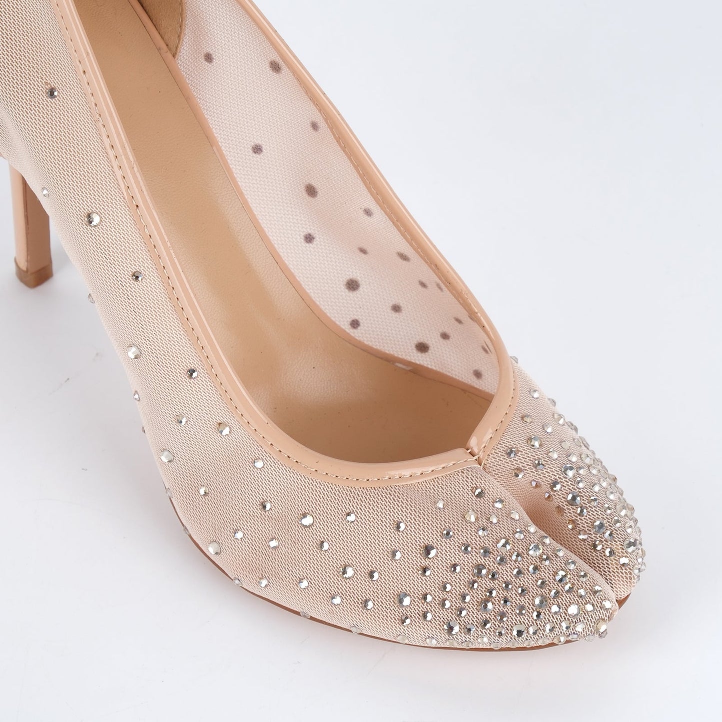 Round Toe Rhinestone Mesh Tabi Pumps - Onlymaker