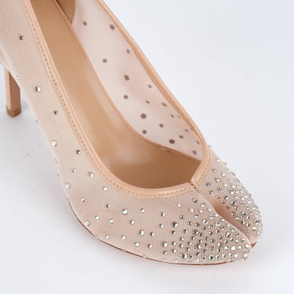 Round Toe Rhinestone Mesh Tabi Pumps - Onlymaker