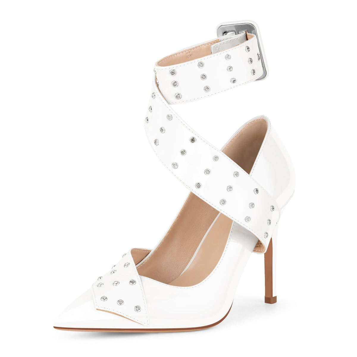 Rhinestone Studded Cross Ankle Strap Pumps - Onlymaker