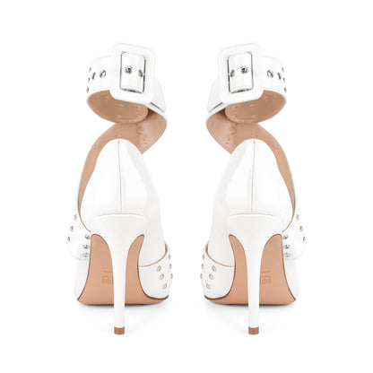 Rhinestone Studded Cross Ankle Strap Pumps - Onlymaker
