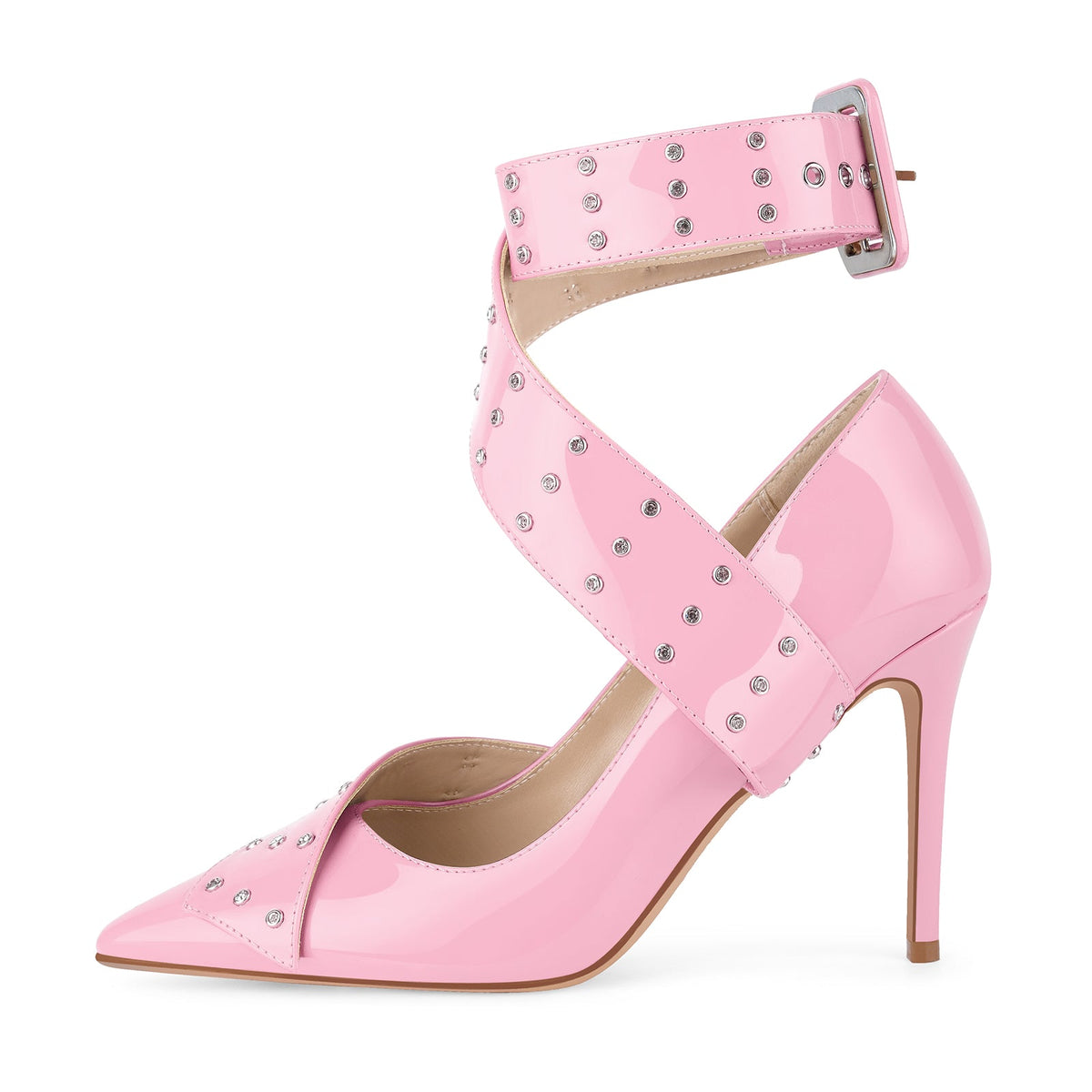 Rhinestone Studded Cross Ankle Strap Pumps - Onlymaker