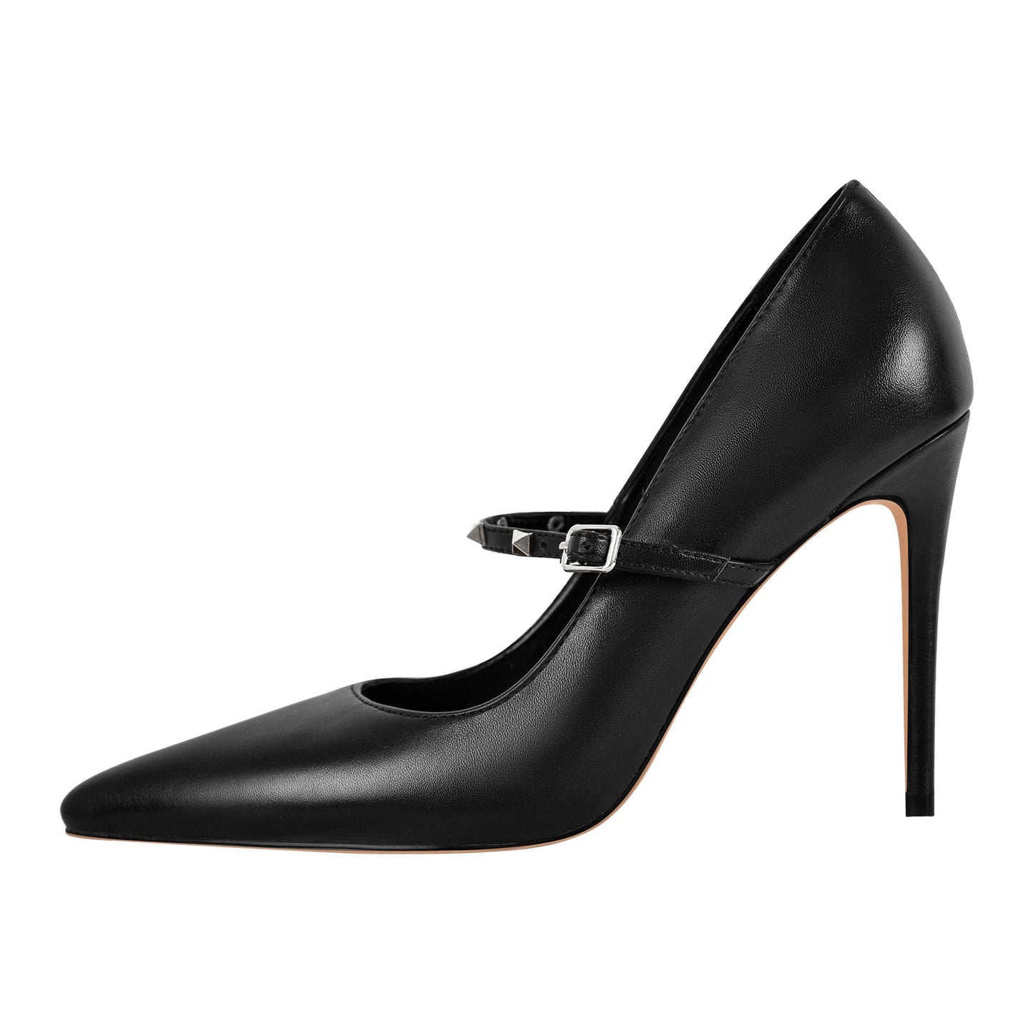 Pointed Toe Rivet Strap Stiletto Pumps - Onlymaker