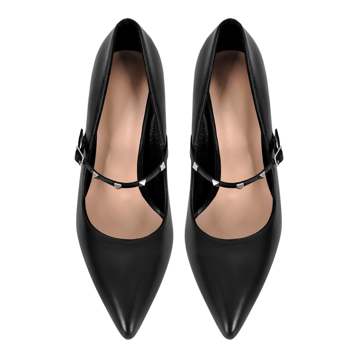 Pointed Toe Rivet Strap Stiletto Pumps - Onlymaker