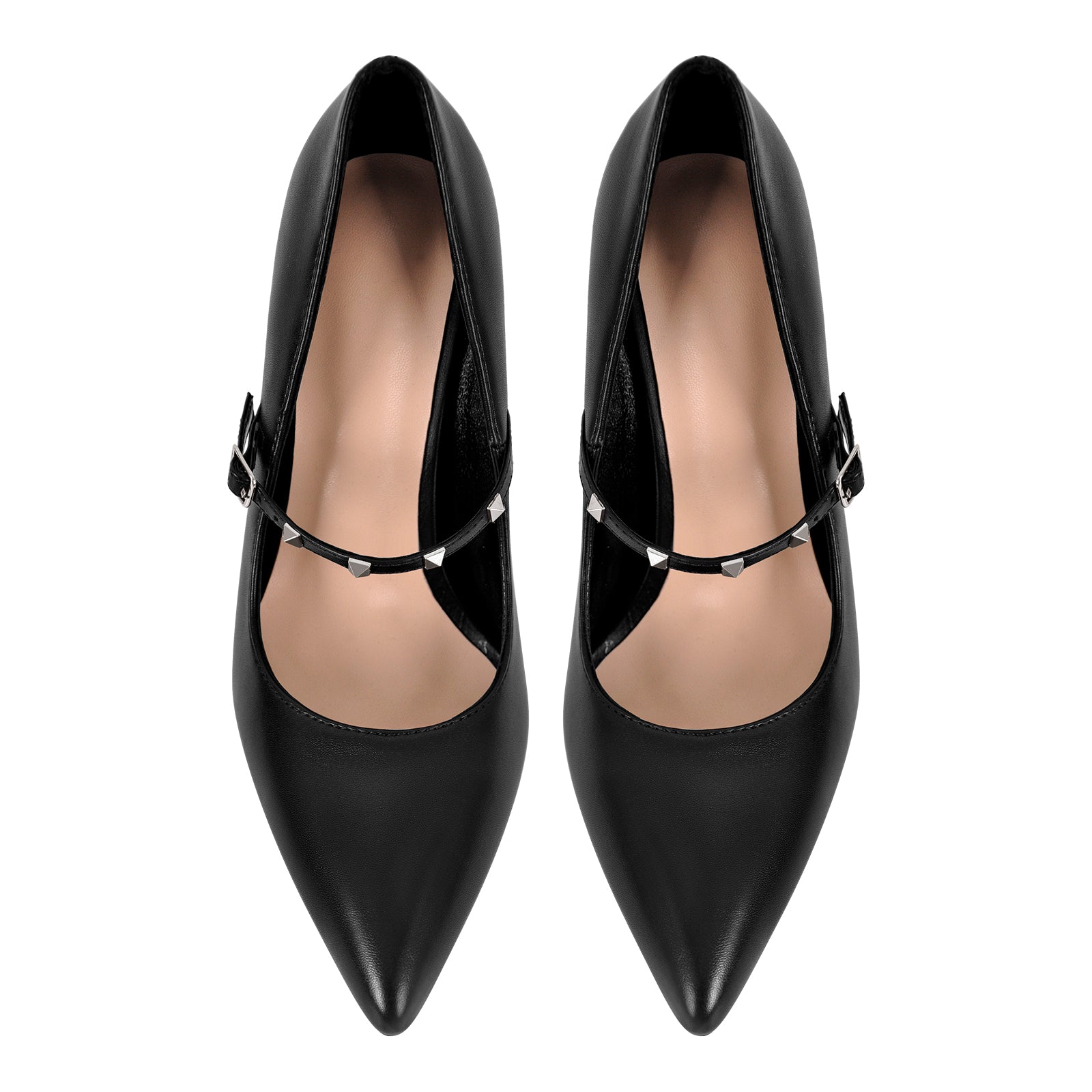 Pointed Toe Rivet Strap Stiletto Pumps - Onlymaker