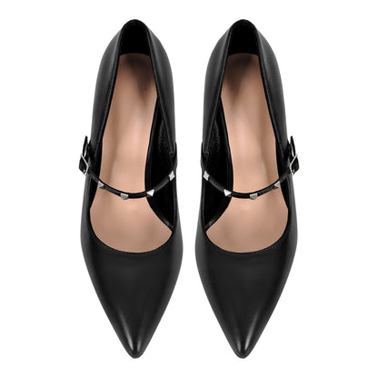 Pointed Toe Rivet Strap Stiletto Pumps - Onlymaker