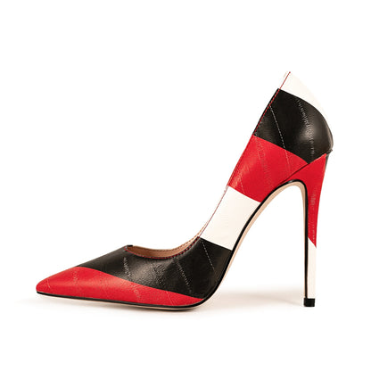 Pointed Toe Mix-Color Slip On Stiletto Pumps - Onlymaker