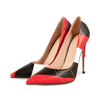 Pointed Toe Mix-Color Slip On Stiletto Pumps - Onlymaker