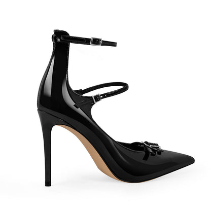 Pointed Toe Multi-Buckle Ankle Strap Stiletto Pumps - Onlymaker