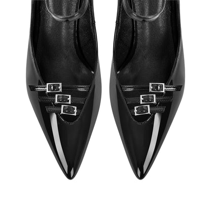 Pointed Toe Multi-Buckle Ankle Strap Stiletto Pumps - Onlymaker