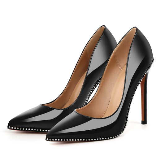 Pointed Toe Studded Rivets Stitching High Heels - Onlymaker