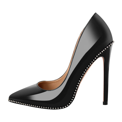 Pointed Toe Studded Rivets Stitching High Heels - Onlymaker