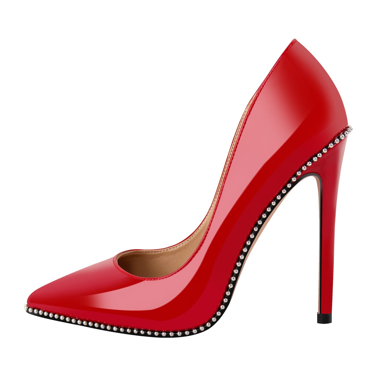 Pointed Toe Studded Rivets Stitching High Heels - Onlymaker