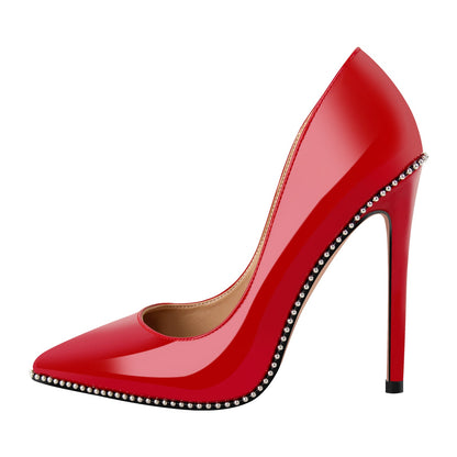 Pointed Toe Studded Rivets Stitching High Heels - Onlymaker