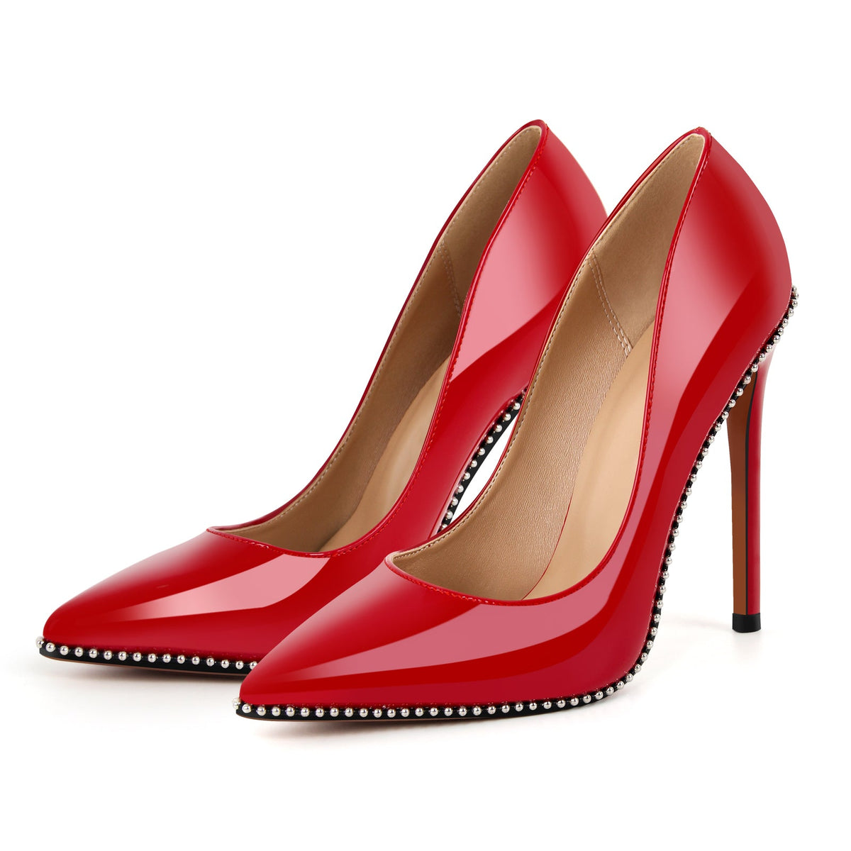 Pointed Toe Studded Rivets Stitching High Heels - Onlymaker