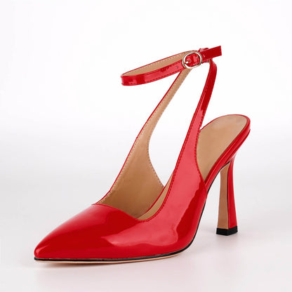 Pointed Toe Ankle Strap Slingback Pumps - Onlymaker