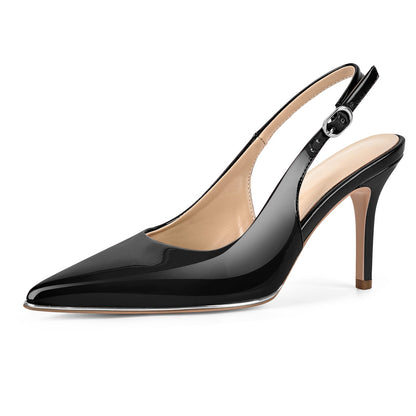 Pointed Toe Patent Leather Slingback Pumps - Onlymaker